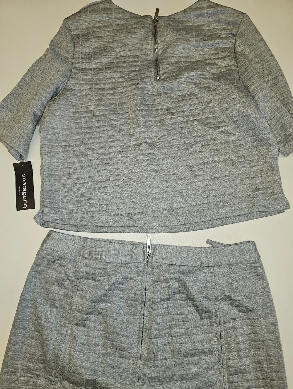 NWT | 10 | Sharagano | Heather Gray Textured Knit Top & Pencil Skirt Set